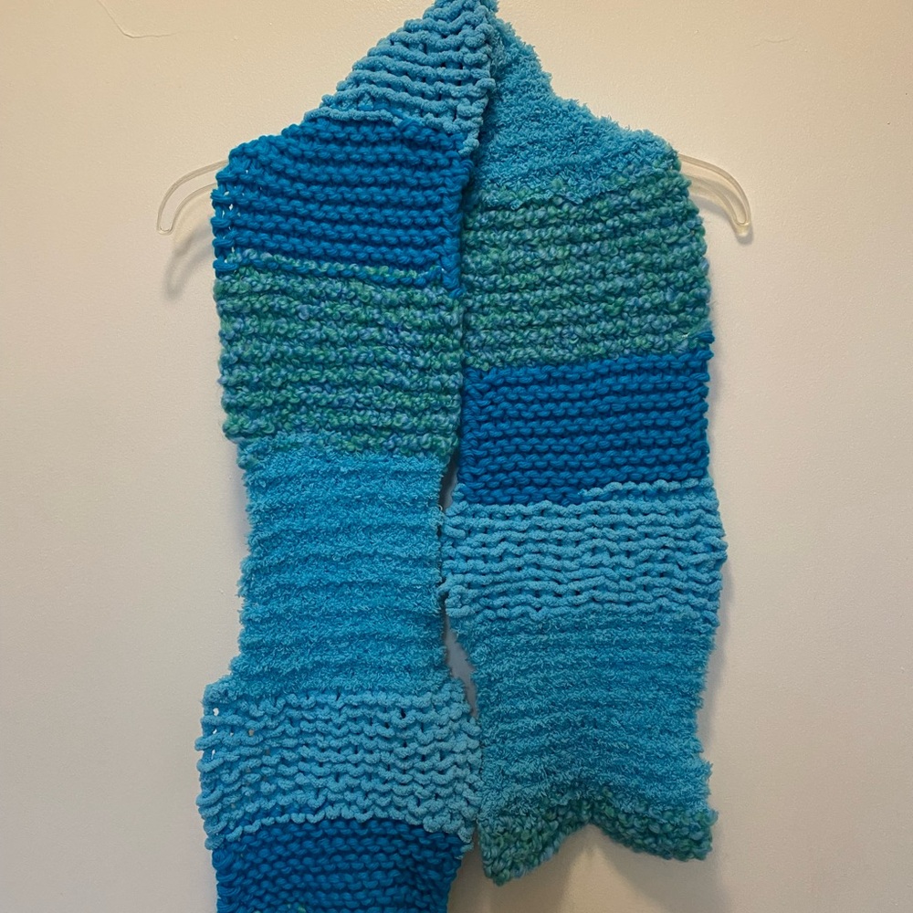 SPRING SALE on Handmade Blue and Green Multi-Textured Knit Scarf